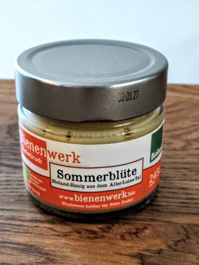 Bioland Sommerblüten Honig 245g Glas aus dem Aller Leine Tal.