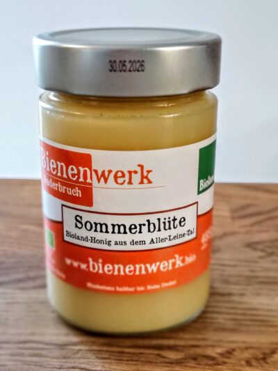 Bioland Sommerblüten Honig 485g Glas aus dem Aller Leine Tal.